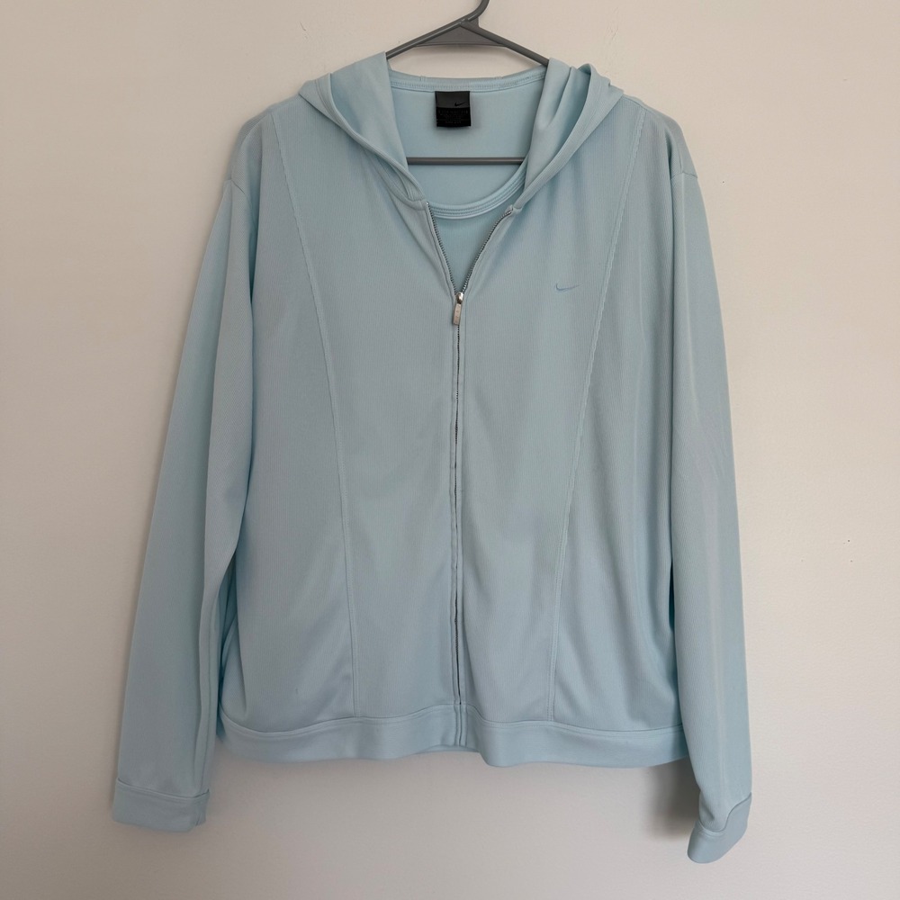 Nike Womens XL Dri Fit Pastel‎ Blue Full Zip Hooded Jacket and Tank Top Sporty
